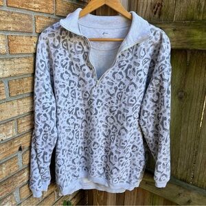 Aerie Gray Oversized Animal Print Sweater